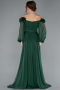 Emerald Green Floral Boat Neck Long Sleeve Chiffon Prom Gown ABU4130