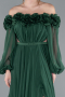 Emerald Green Floral Boat Neck Long Sleeve Chiffon Prom Gown ABU4130