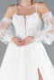 White Slit Laced Sleeve Accessories Long Wedding Dress ABG114