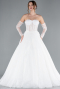 White Strapless Neckline Long Sleeve Lace Ball Gown Wedding Dress ABG038