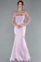 Light Lavender Long Sleeve Bustier Detailed Sequin Train Satin Evening Gown ABU4765