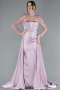 Light Lavender Long Sleeve Bustier Detailed Sequin Train Satin Evening Gown ABU4765