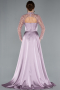 Light Lavender Long Sleeve Bustier Detailed Sequin Train Satin Evening Gown ABU4765