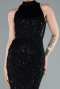 Black Halter Neck Long Beaded Mermaid Evening Gown ABU4791