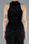 Black Halter Neck Long Beaded Mermaid Evening Gown ABU4791