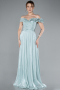 Mint Boat Neck Long Chiffon Evening Dress ABU4807