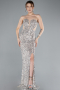 Beige Strapless Slit Long Scaly Mermaid Prom Dress ABU4790
