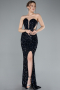 Navy Blue Strapless Slit Long Scaly Mermaid Prom Dress ABU4790