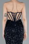Navy Blue Strapless Slit Long Scaly Mermaid Prom Dress ABU4790