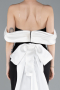 Black-White Satin Boat Neck Tail Long Mermaid Evening Dress ABU4797