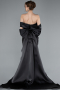 Black Satin Boat Neck Tail Long Mermaid Evening Dress ABU4797