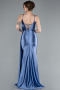 Indigo Back And Leg Cleavage Long Satin Prom Gown ABU4814