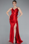 Red Back And Leg Cleavage Long Satin Prom Gown ABU4814