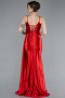 Red Back And Leg Cleavage Long Satin Prom Gown ABU4814