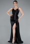 Black Back And Leg Cleavage Long Satin Prom Gown ABU4814