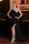 Black Strapless Slit Long Train Sequin Mermaid Evening Gown ABU4772
