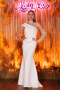 White Sequined One Shoulder Peplum Long Evening Gown ABU4730