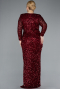 Burgundy Long Sleeve V Neck Scaly Plus Size Evening Gown ABU4764