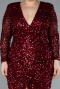 Burgundy Long Sleeve V Neck Scaly Plus Size Evening Gown ABU4764