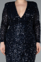 Navy Blue Long Sleeve V Neck Scaly Plus Size Evening Gown ABU4764