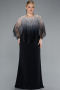 Black Stone Shawl Detailed Two Piece Long Chiffon Plus Size Evening Gown ABU4820