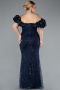 Long Navy Blue Beaded Plus Size Engagement Dress ABU4788