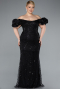 Long Black Beaded Plus Size Engagement Dress ABU4788