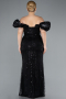 Long Black Beaded Plus Size Engagement Dress ABU4788