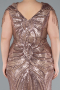 Copper Short Sleeve V Neck Long Sequin Plus Size Evening Gown ABU4821