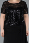 Black Short Sleeve Beaded Slit Long Plus Size Chiffon Evening Gown ABU4806