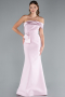 Powder Color Satin One Shoulder Long Mermaid Evening Gown ABU4832
