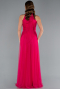 Fuchsia Halter Neck Long Graduation Prom Dress ABU3252