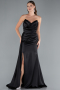 Black Strapless Side Slit Satin Evening Gown ABU4841