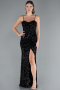 Black Strapless Underwire Slit Long Sequin Evening Gown ABU4842