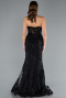 Black Strapless Three Dimensional Floral Long Mermaid Evening Gown ABU5803