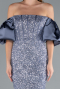 Grey-Indigo Strapless Sleeve Accessories Long Scaly Evening Gown ABU4308