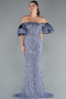 Grey-Indigo Strapless Sleeve Accessories Long Scaly Evening Gown ABU4308