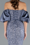 Grey-Indigo Strapless Sleeve Accessories Long Scaly Evening Gown ABU4308