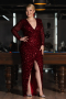 Burgundy Long Sleeve V Neck Scaly Plus Size Evening Gown ABU4764