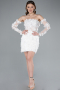 White Detachable Sleeves Plus Size Mini Wedding Dress ABG129