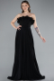 Black Strapless Long Chiffon Prom Gown ABU4866