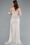 Beige Strapless Beaded Slit Long Evening Gown ABU4871