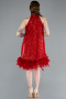 Red Halter Neck Feathered Skirt Sequined Party Dress ABK2348