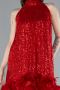 Red Halter Neck Feathered Skirt Sequined Party Dress ABK2348