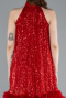 Red Halter Neck Feathered Skirt Sequined Party Dress ABK2348