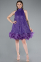 Purple Halter Neck Feathered Skirt Sequined Party Dress ABK2348