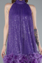 Purple Halter Neck Feathered Skirt Sequined Party Dress ABK2348