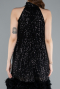 Black Halter Neck Feathered Skirt Sequined Party Dress ABK2348