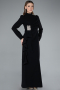Black Long Sleeve Stand Collar Hijab Evening Dress ABU4879