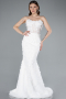 White 3D Floral Strapless Tail Long Wedding Dress ABG127